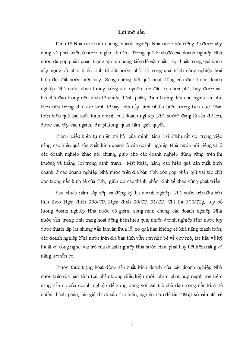 Một số vấn đề về nâng cao hiệu quả kinh doanh Đối với các doanh nghiệp Nhà nước trên địa bàn tỉnh Lai Châu 1