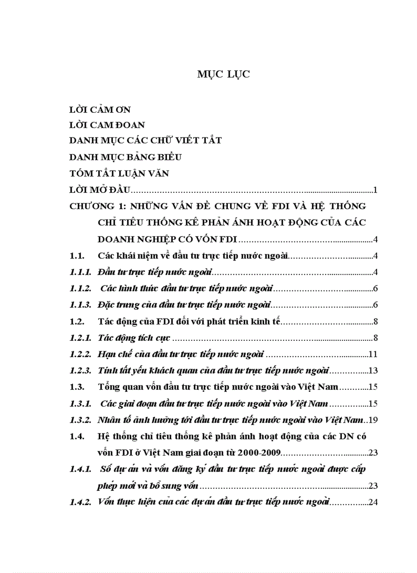Phân tích thống kê tình hình vốn đầu tư trực tiếp nước ngoài vào Việt Nam giai đoạn 2000 2009 1