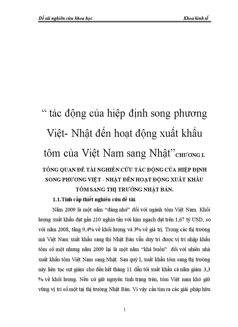 Tác động của hiệp định song phương Việt Nhật đến hoạt động xuất khẩu tôm của Việt Nam sang Nhật