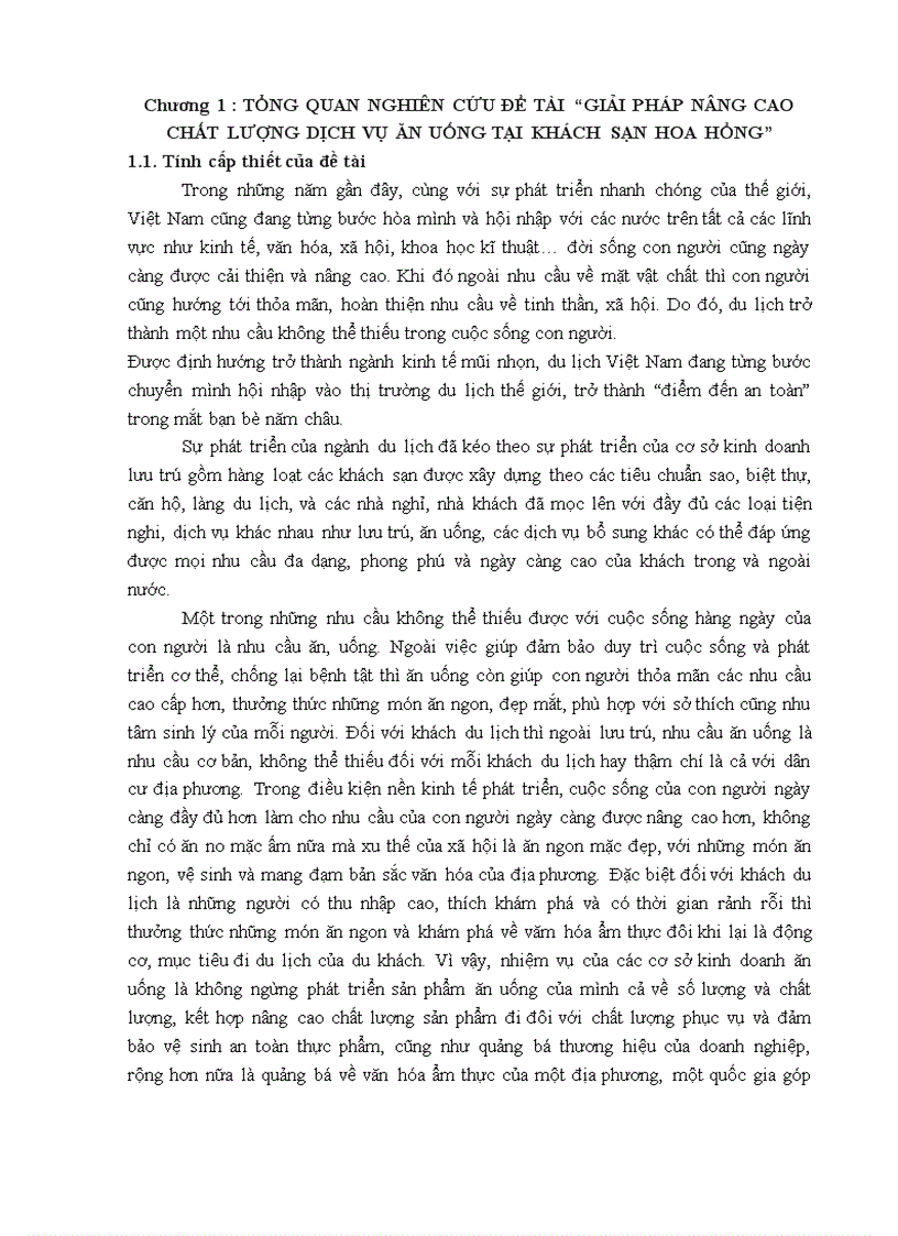 Giải pháp nâng cao chất lượng dịch vụ ăn uống tại khách sạn Hoa Hồng 1