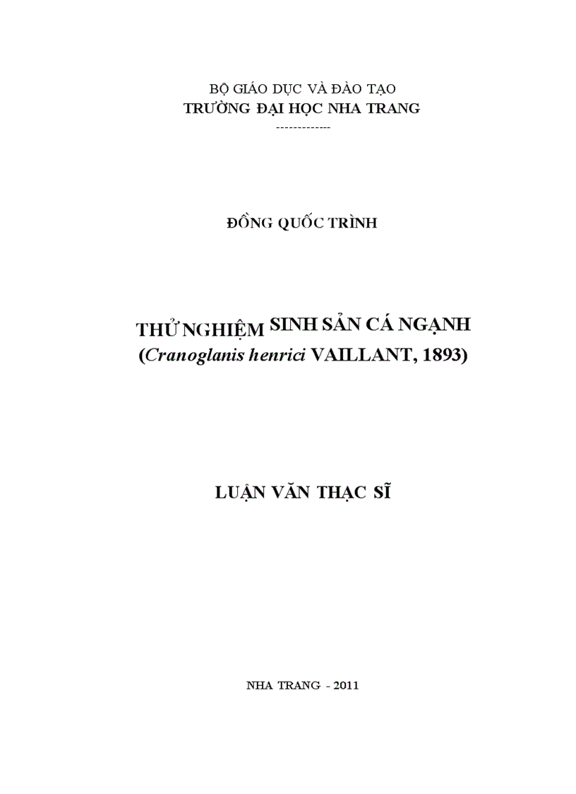 Thử nghiệm sinh sản cá ngạnh Cranoglanis henrici Vaillant 1893