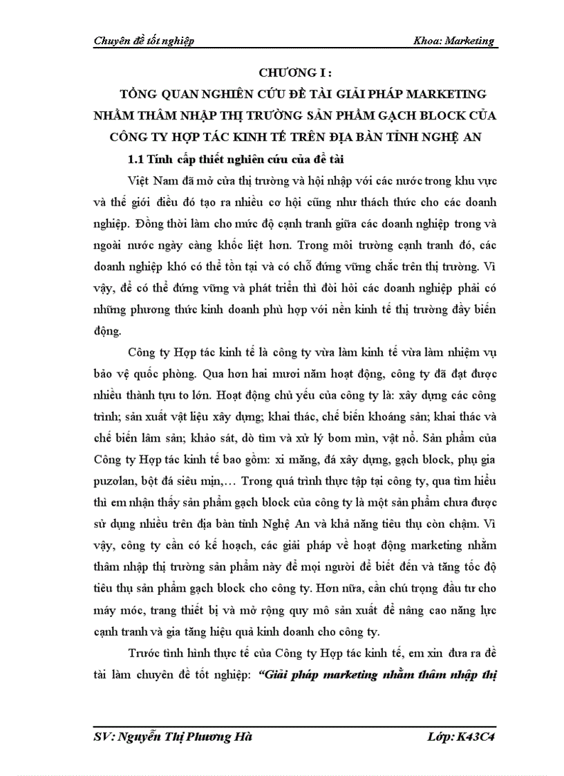 Giải pháp marketing nhằm thâm nhập thị trường sản phẩm gạch block của công ty hợp tác kinh tế trên địa bàn tỉnh nghệ an 1