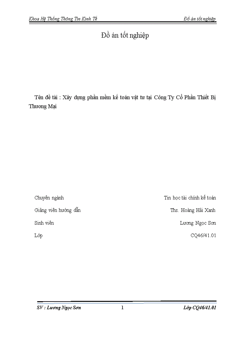 Xây dựng phần mềm kế toán vật tư tại Công Ty Cổ Phần Thiết Bị Thương Mại 1