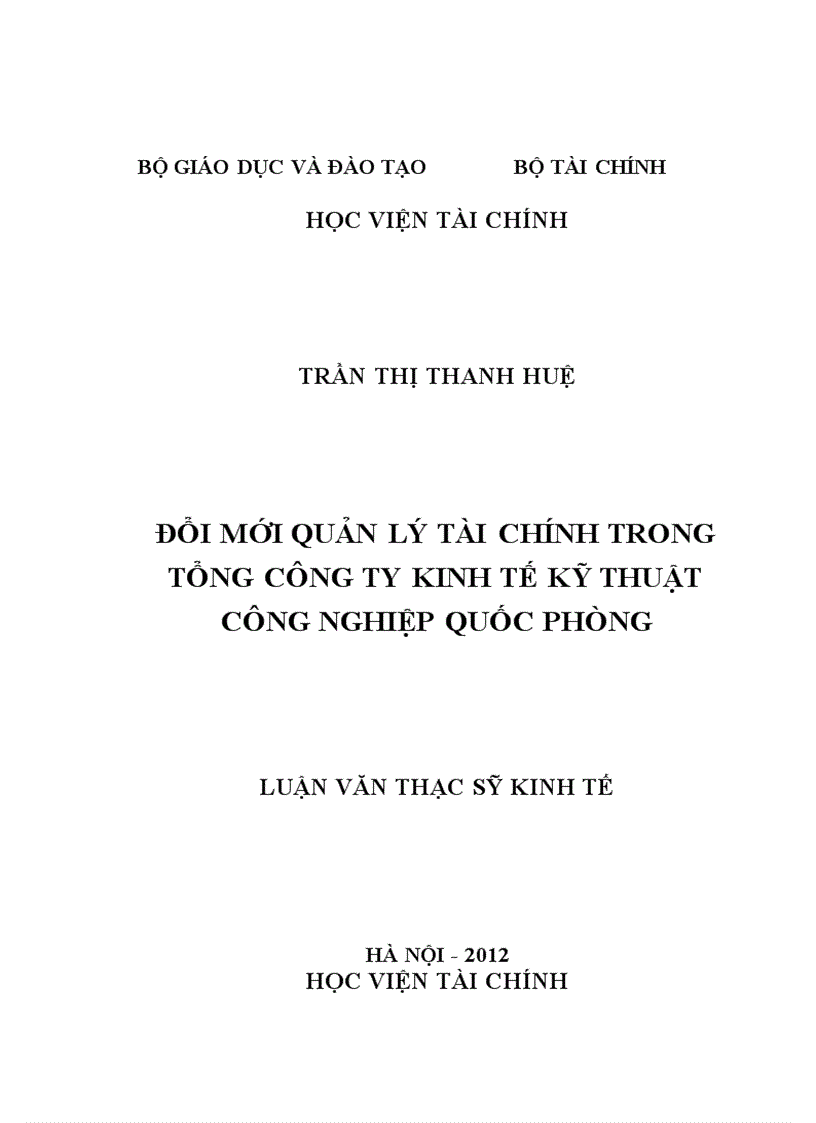 Đổi mới quản lý tài chính trong Tổng công ty Kinh tế Kỹ thuật công nghiệp Quốc phòng 5