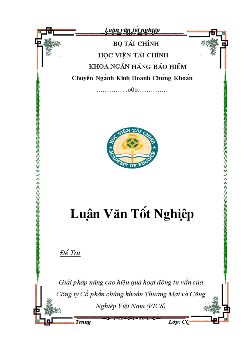 Giải pháp nâng cao hiệu quả hoạt động tư vấn của Công ty Cổ phần chứng khoán Thương Mại và Công Nghiệp Việt Nam VICS