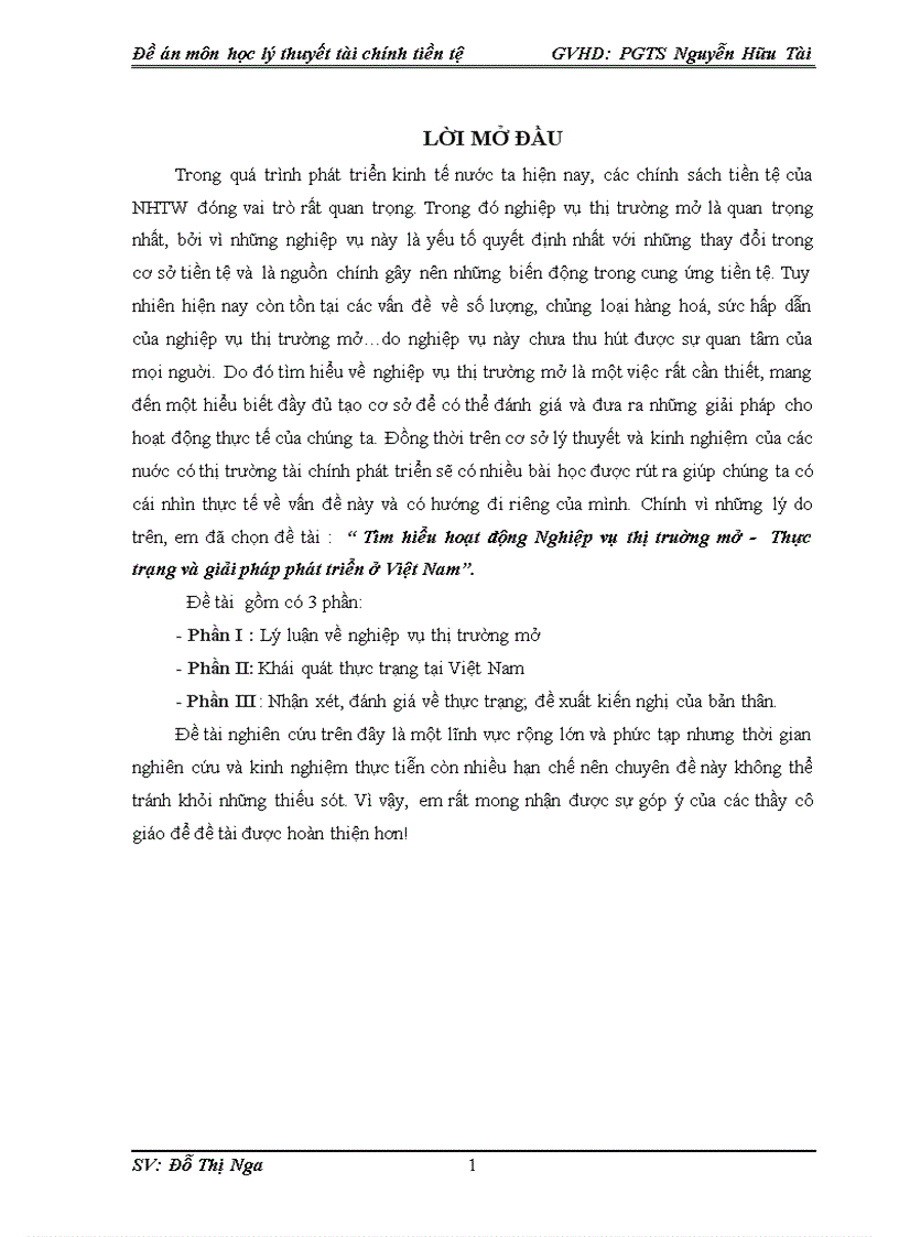 Tìm hiểu hoạt động Nghiệp vụ thị truờng mở Thực trạng và giải pháp phát triển ở Việt Nam