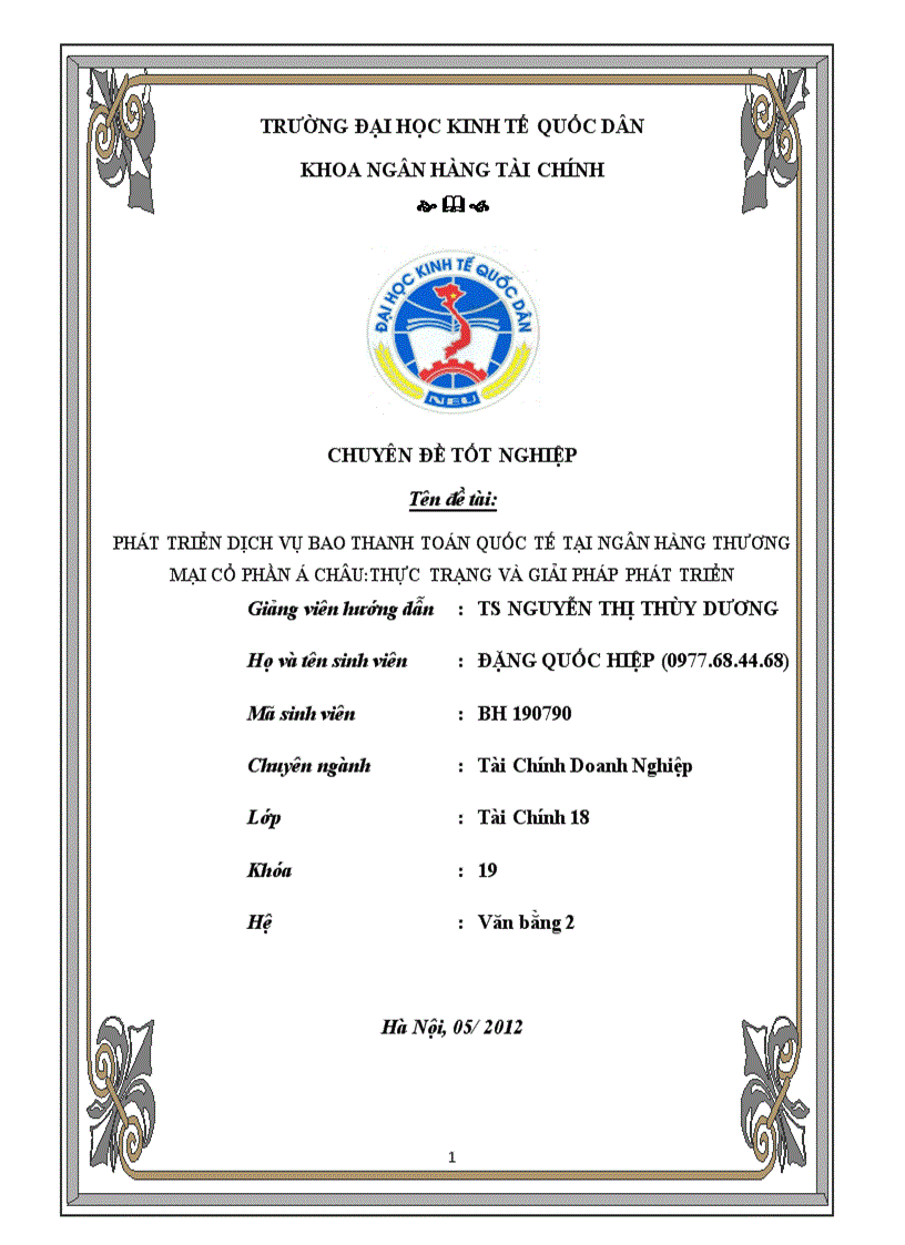 Phát triển dịch vụ bao thanh toán quốc tế tại ngân hàng thương mại cổ phần á châu thực trạng và giải pháp phát triển