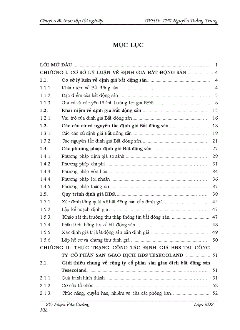 Thực trạng công tác định giá bđs tại công ty cổ phần sàn giao dịch bđs tesecoland