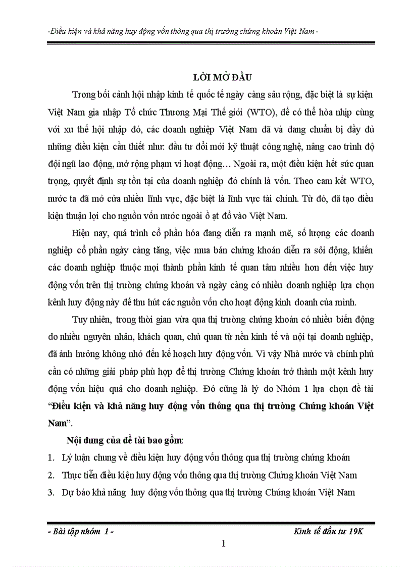 Điều kiện và khả năng huy động vốn thông qua thị trường Chứng khoán Việt Nam