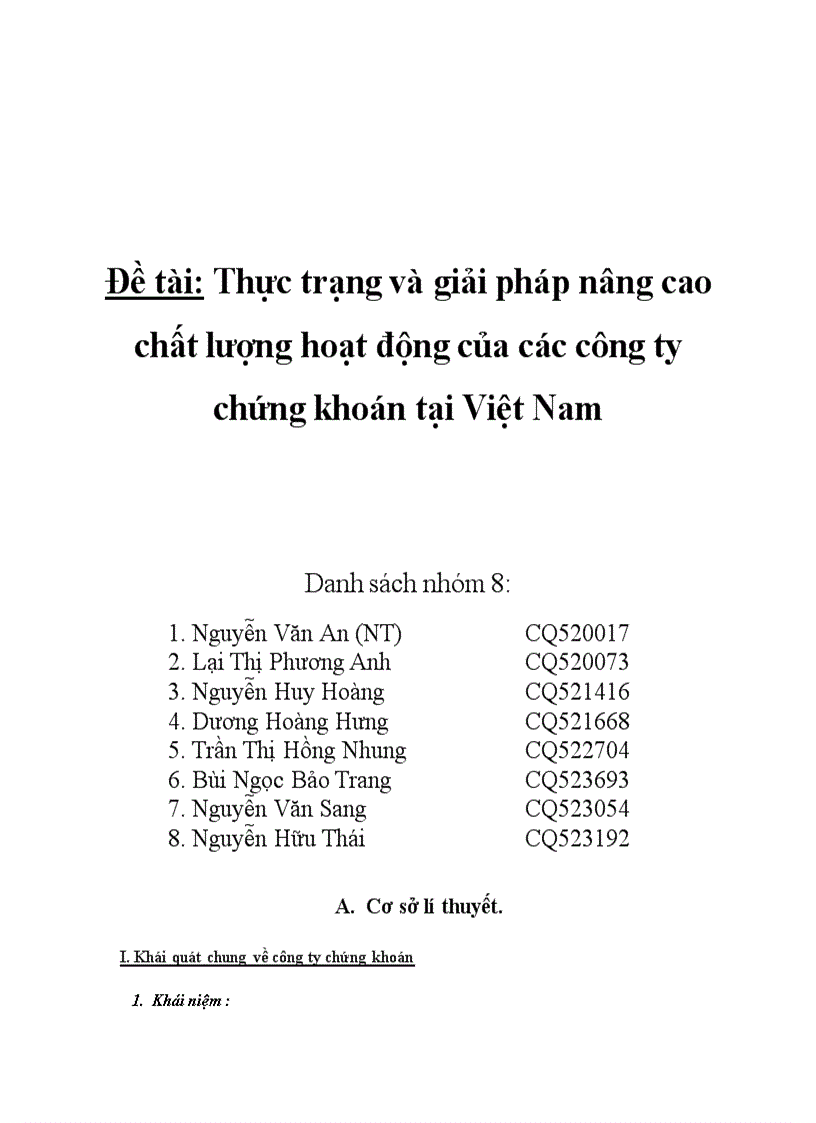 Thực trạng và giải pháp nâng cao chất lượng hoạt động của các công ty chứng khoán tại Việt Nam