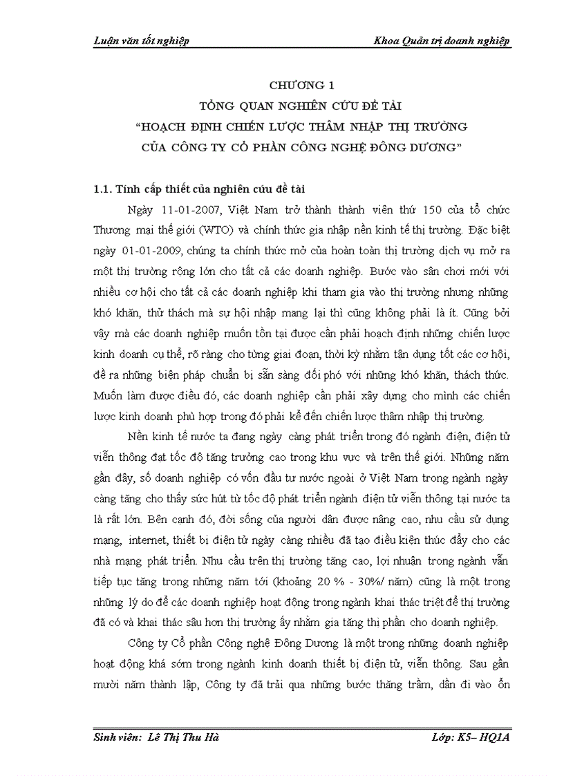 Hoạch định chiến lược thâm nhập thị trường của công ty cổ phần công nghệ đông dương 1