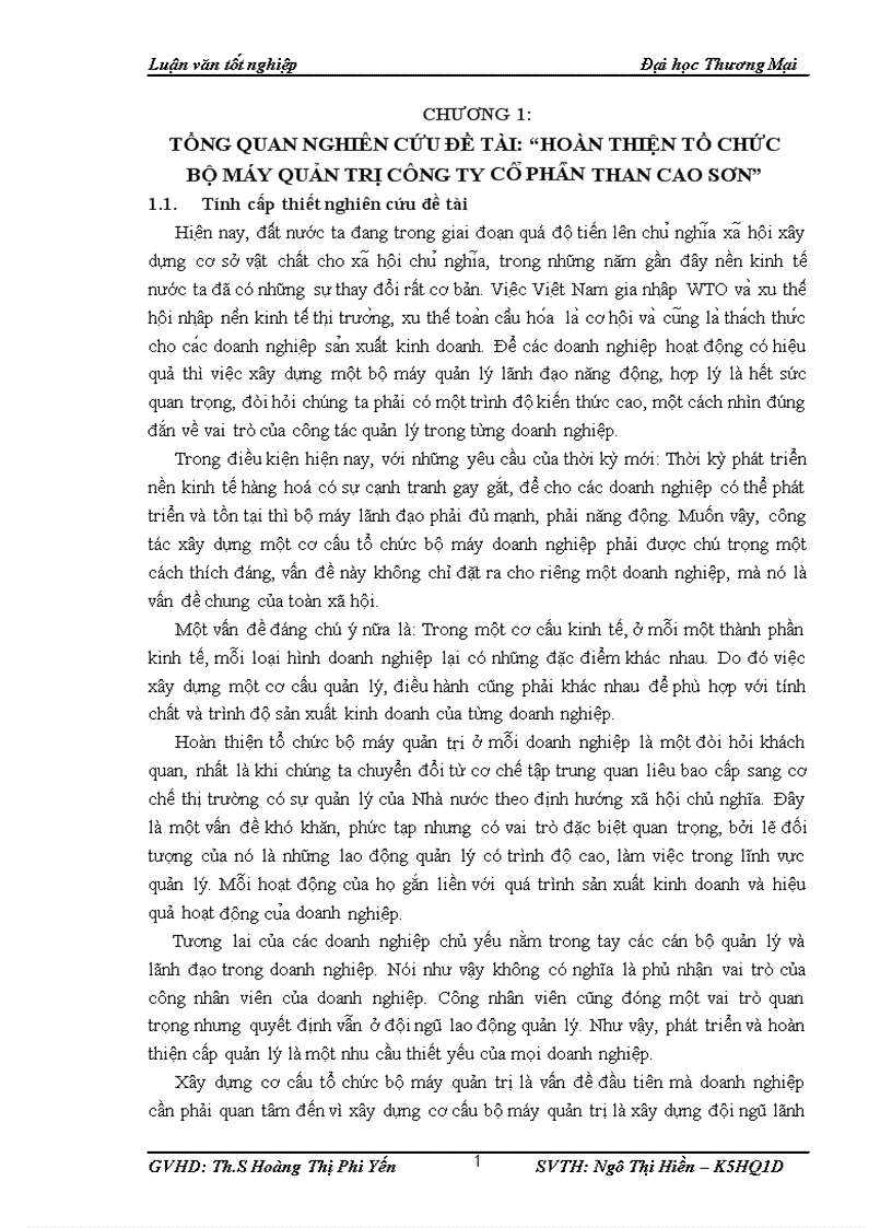 Hoàn thiện tổ chức bộ máy quản trị công ty cổ phần than cao sơn 1