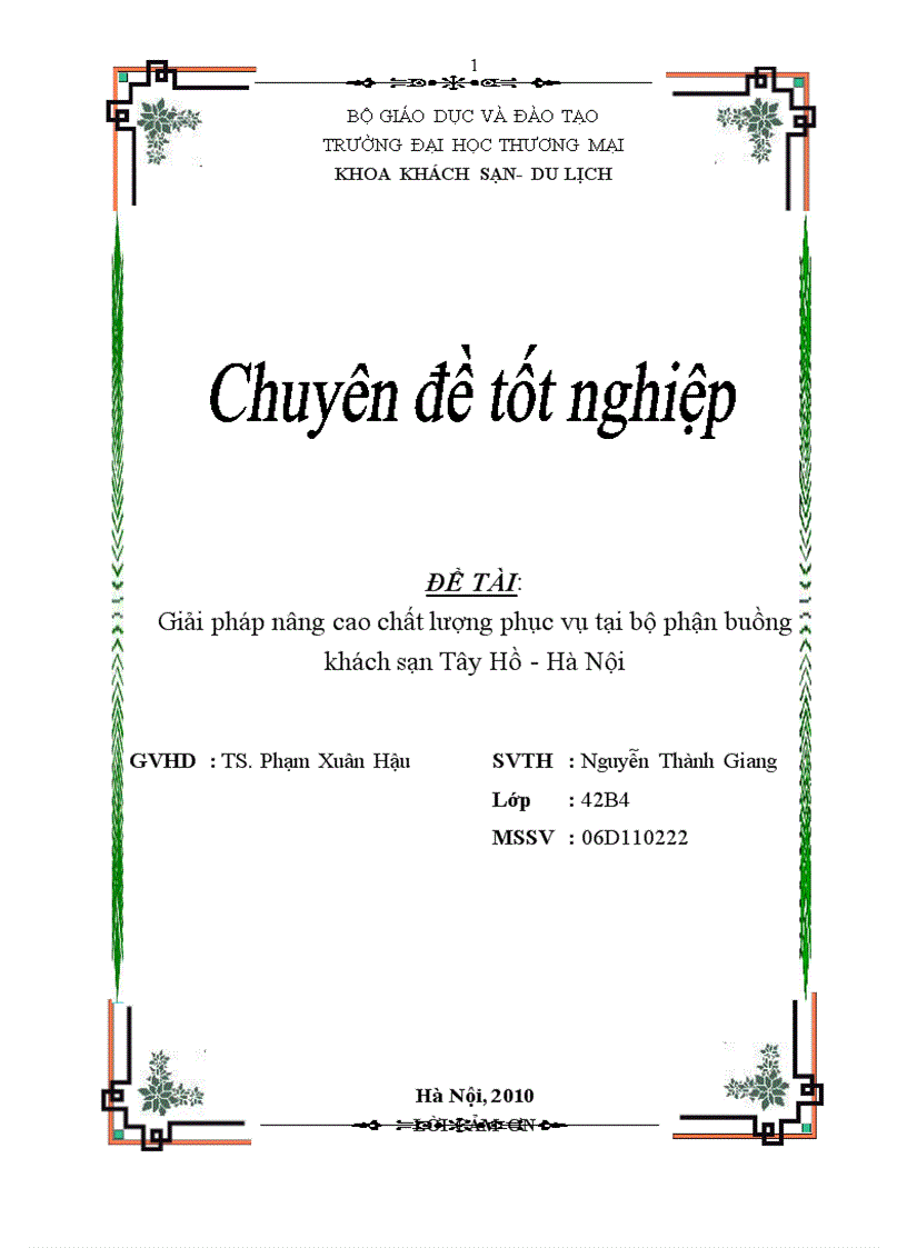 Giải pháp nâng cao chất lượng phục vụ tại bộ phận buồng khách sạn Tây Hồ Hà Nội 4