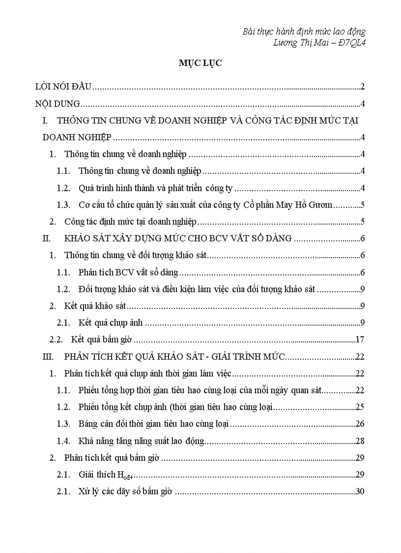 Xây dựng mức cho bước công việc Vắt sổ dàng ở phân xưởng may số 7 tại công ty Cổ phần May Hồ Gươm