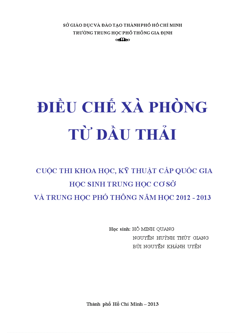 Đề tài: điều chế xà phòng từ dầu thải