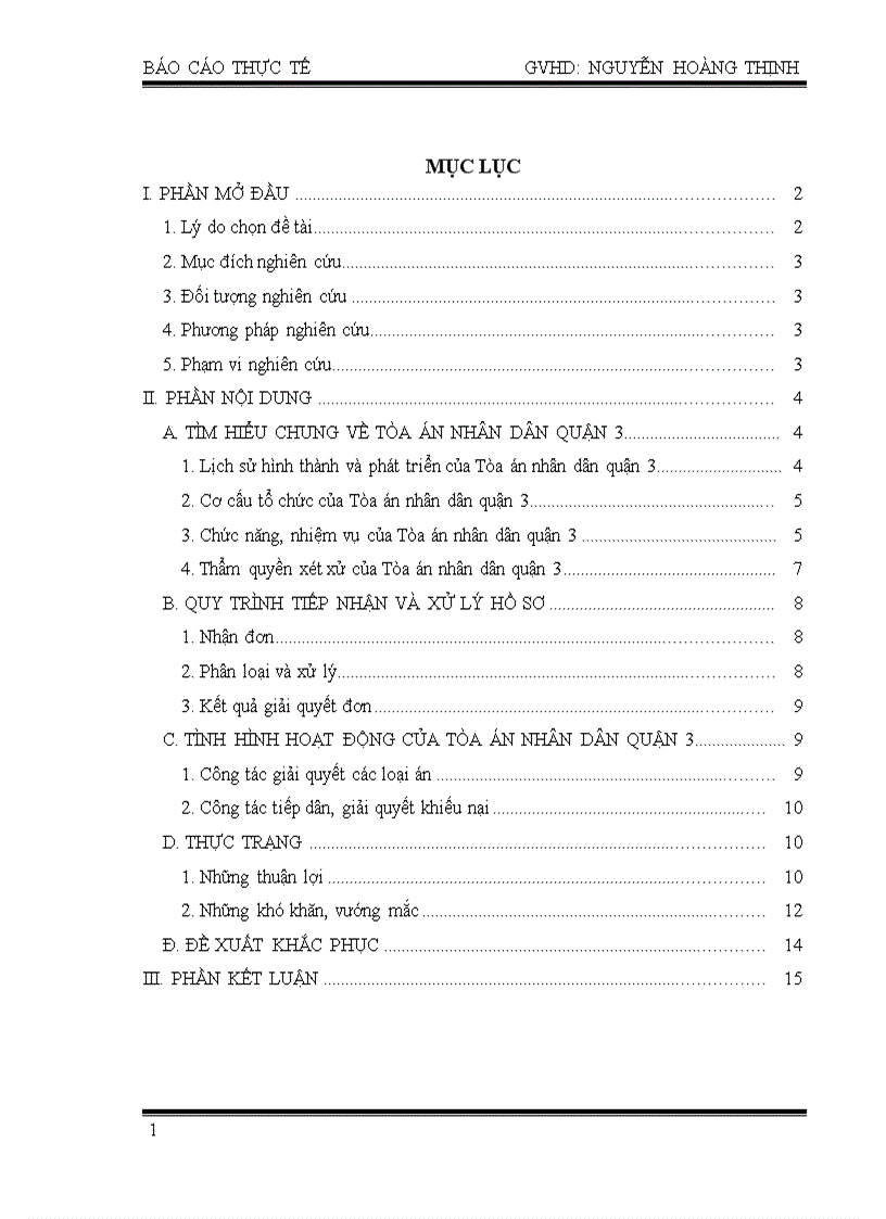 Báo cáo thực tế - Tòa án quận 3