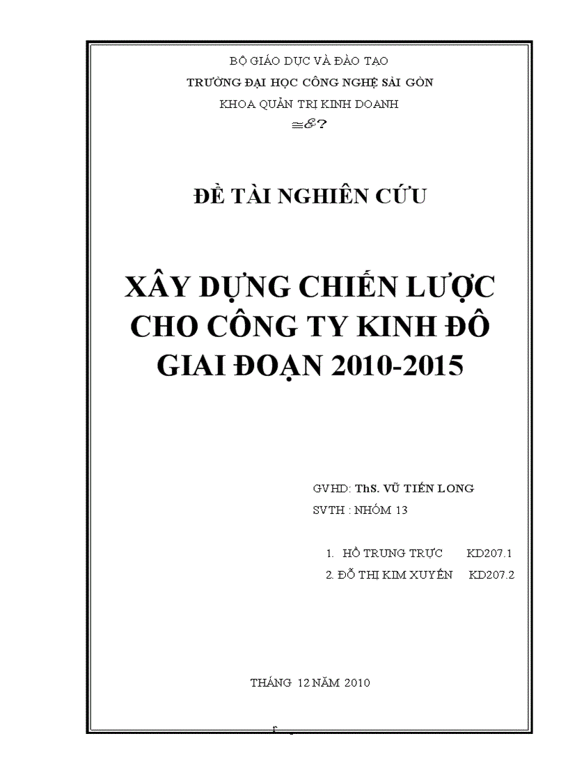 Xây dựng chiến lược kinh doanh cho công ty kinh do