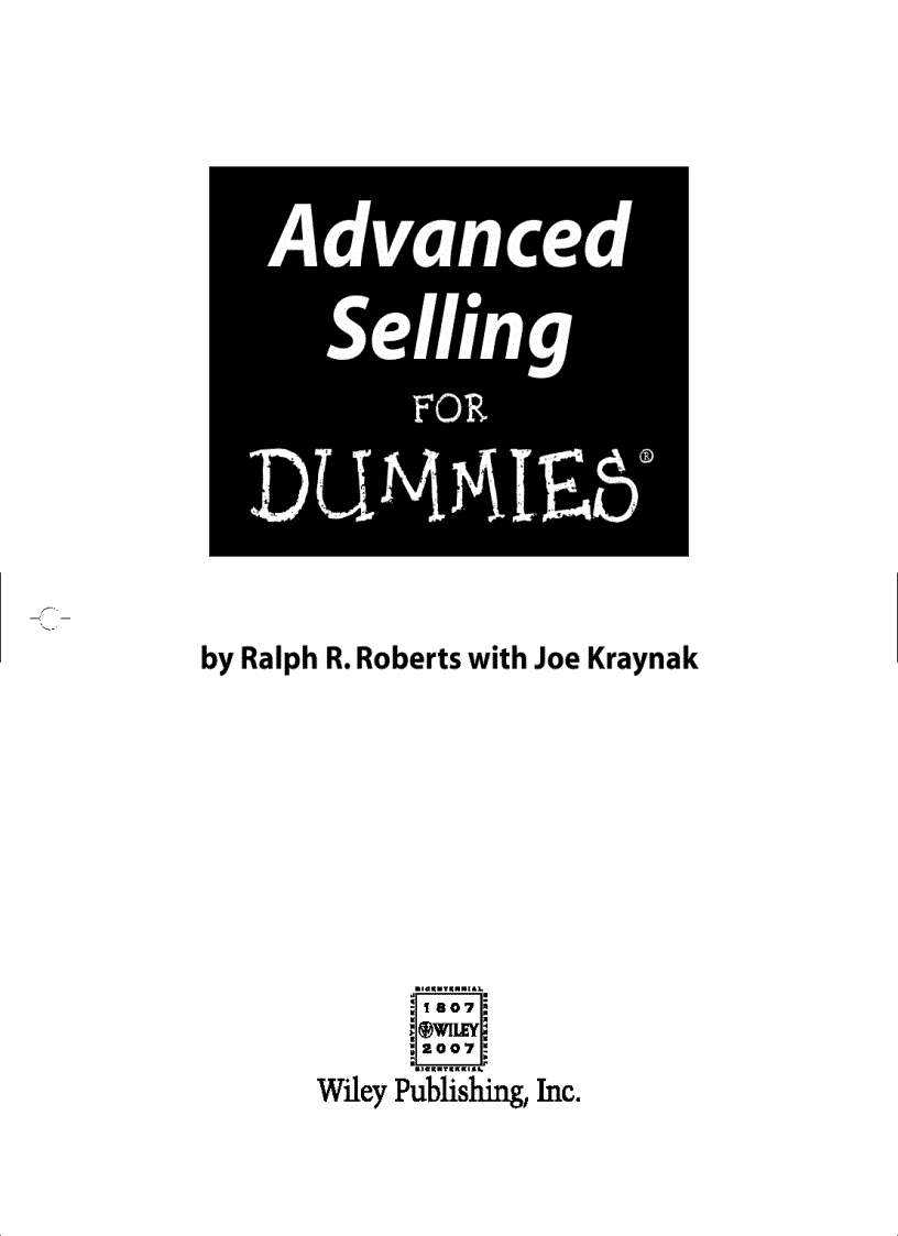 Advanced Selling for DUMmIES