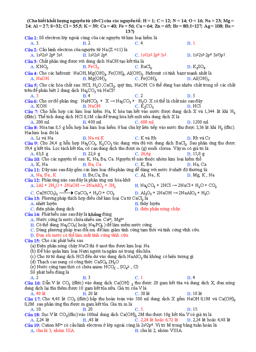 Kiểm tra hoá 12 chương 6