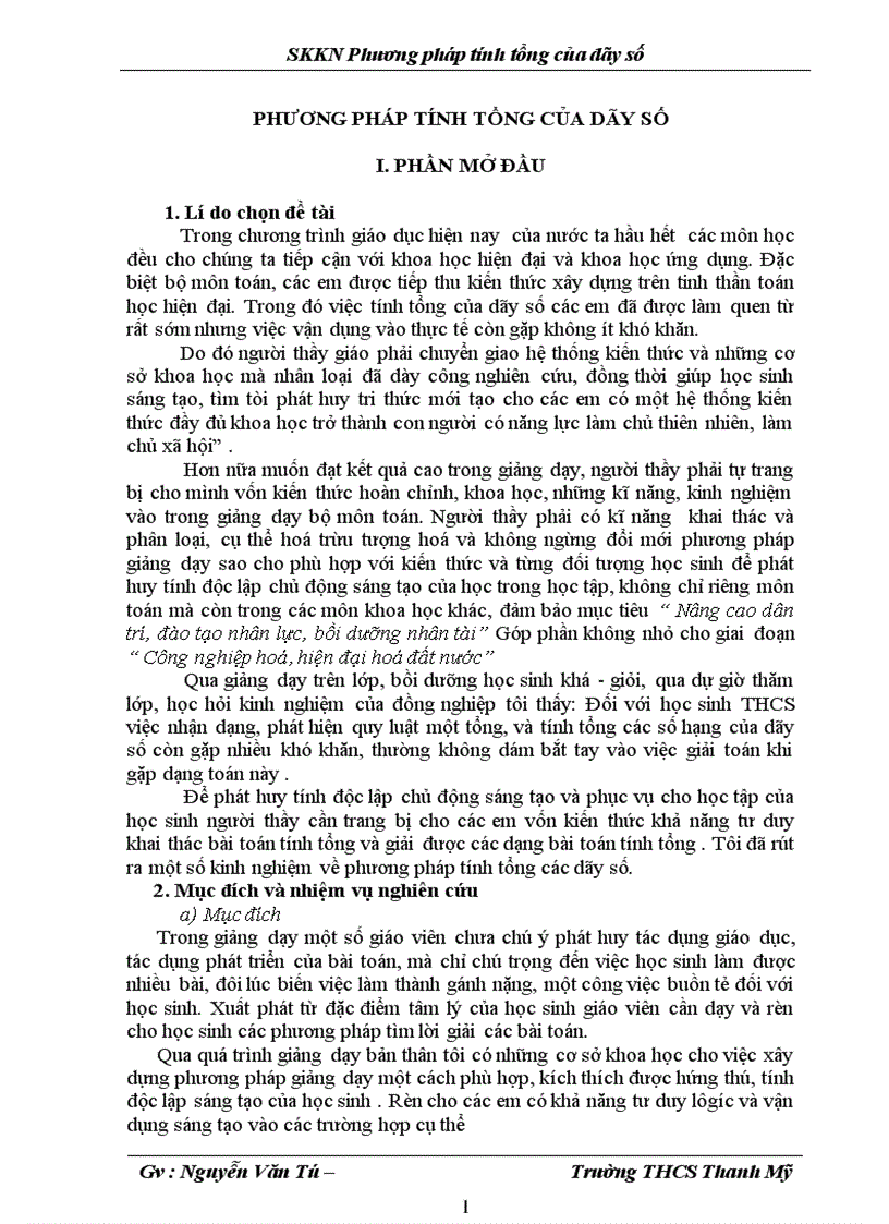 chuyên đề tính tổng của dãy số