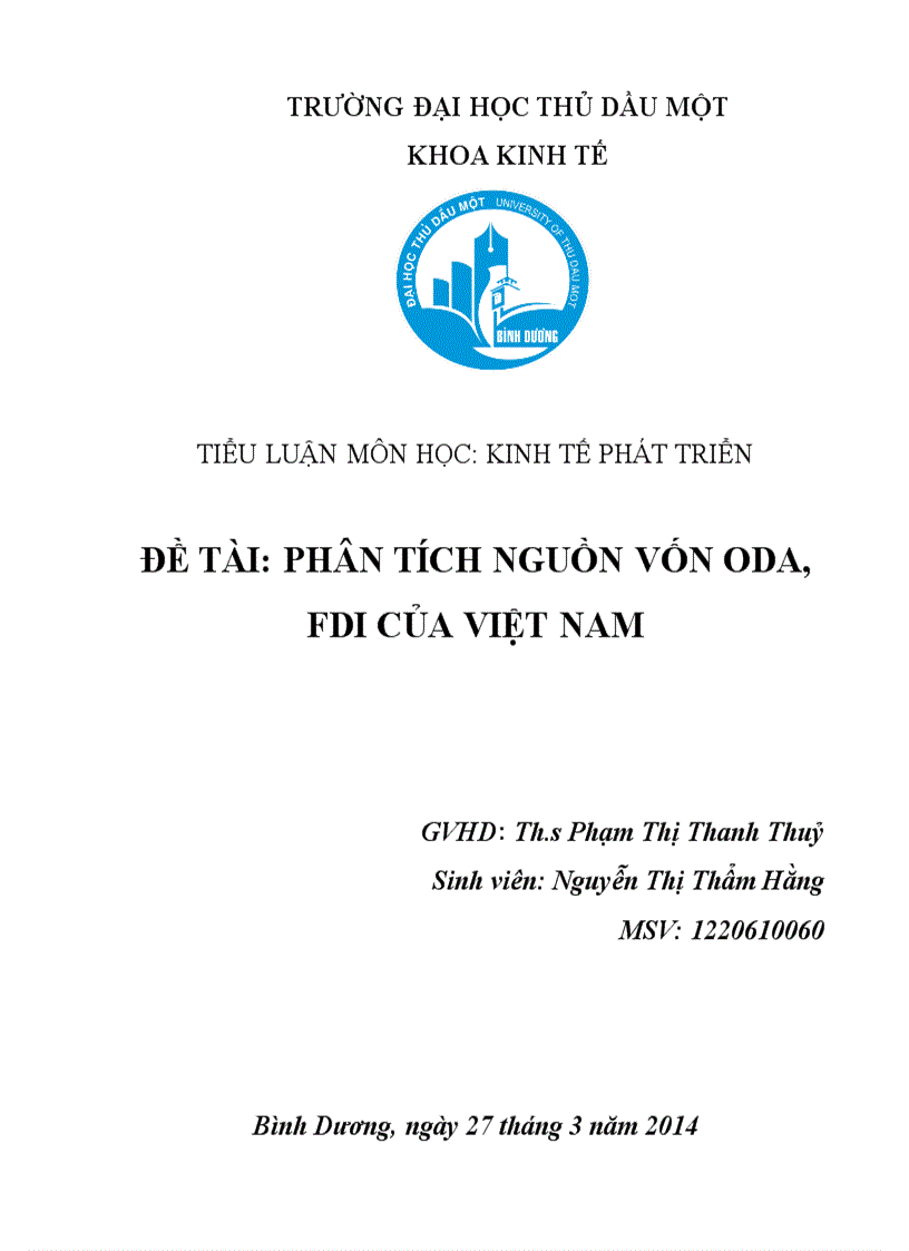 Phân tích nguồn vốn ODA, FDI của Việt Nam