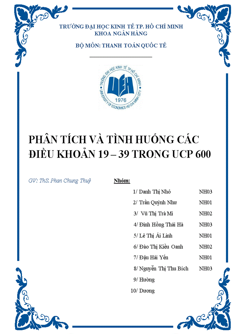 Phân tích tình huống và các điều khoản trong UCP 600 (19-39)