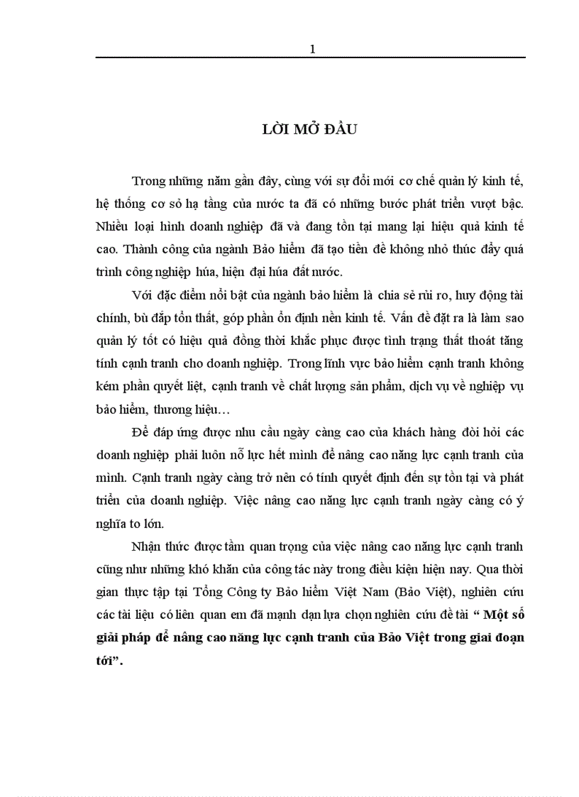 Một số giải pháp để nâng cao năng lực cạnh tranh của Bảo Việt trong giai đoạn tới 1