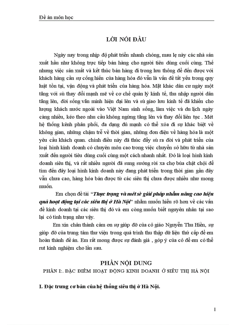Thực trạng và một số giải pháp nhằm nâng cao hiệu quả hoạt động tại các siêu thị ở Hà Nội 1
