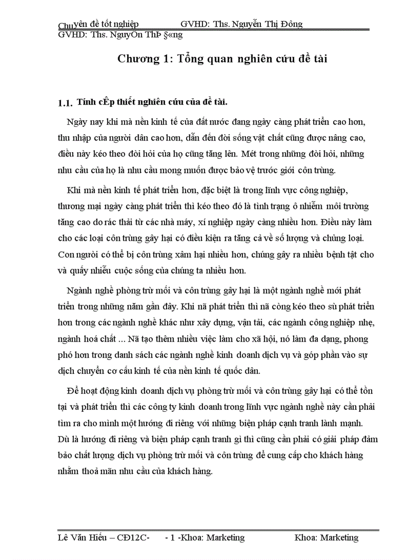 nghiên cứu công tác đảm bảo chất lượng dịch vụ phòng trừ côn trùng gây hại cho các hộ gia đình