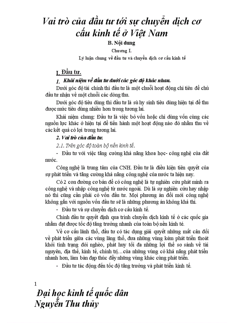 Vai trò của đầu tư tới sự chuyển dịch cơ cấu kinh tế ở Việt Nam 1