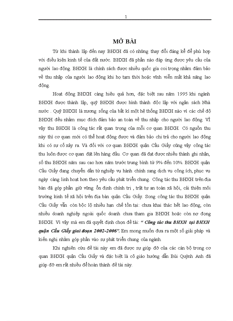 Công tác thu BHXH tại BHXH quận Cầu Giấy giai đoạn 2002 2006 1