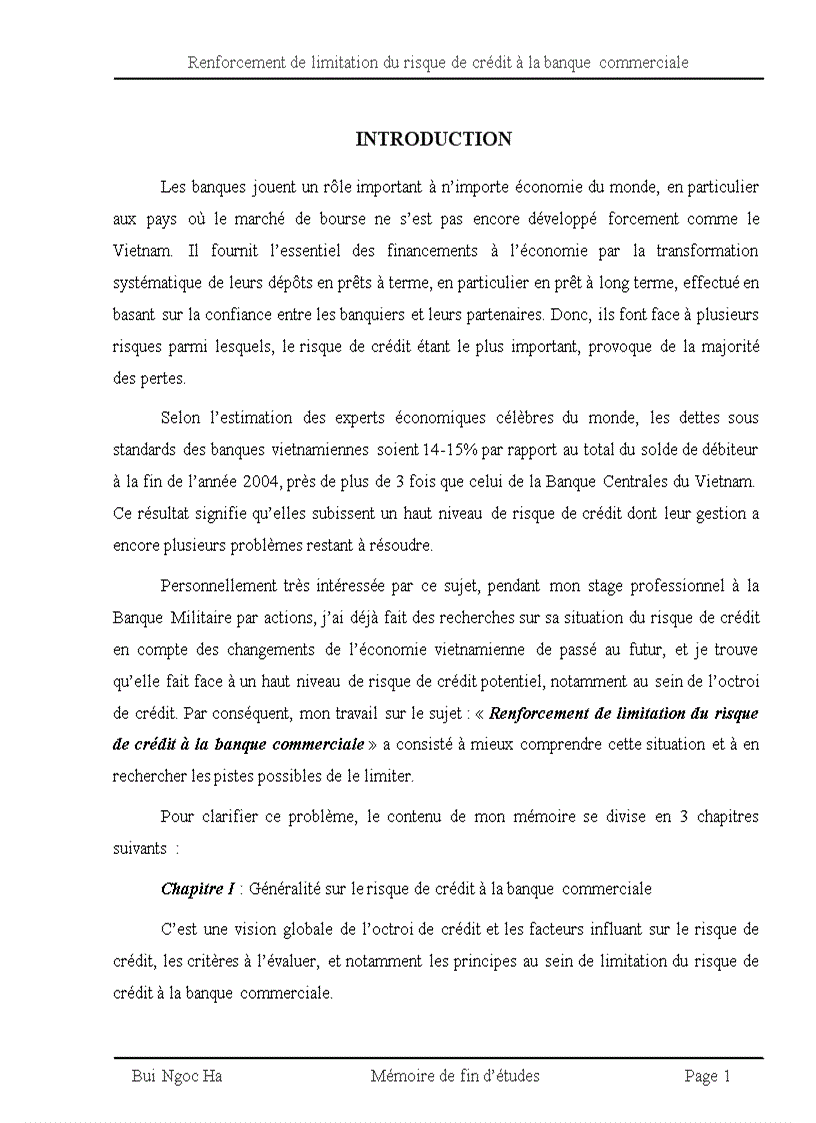 Renforcement de limitation du risque de crédit à la banque commerciale