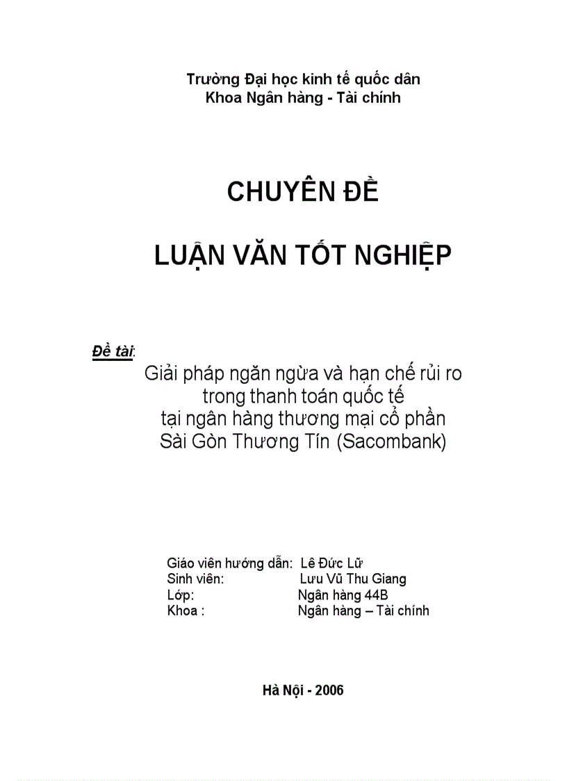 Giải pháp ngăn ngừa và hạn chế rủi ro trong thanh toán quốc tế tại ngân hàng Sài Gòn Thương Tín Sacombank