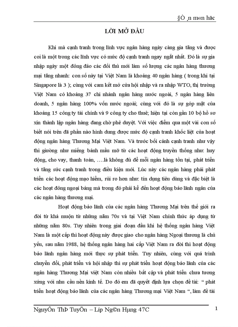 phát triển hoạt động bảo lãnh của các ngân hàng Thương mại Việt Nam 1