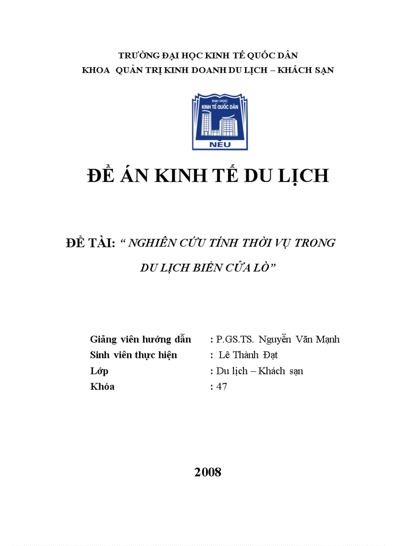 nghiên cứu tính thời vụ trong du lịch biển cửa lò