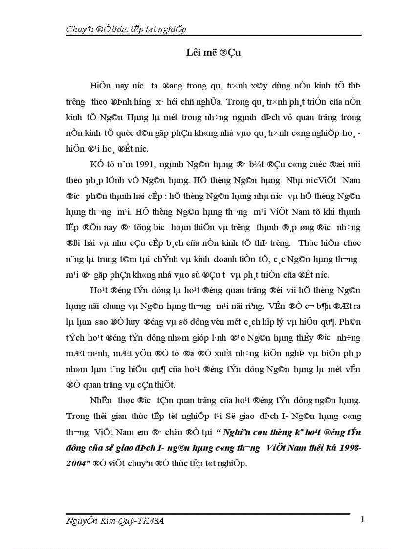 Nghiên cứu thống kê hoạt động tín dụng của sở giao dịch I ngân hàng công thương Việt Nam thời kỳ 1998 2004