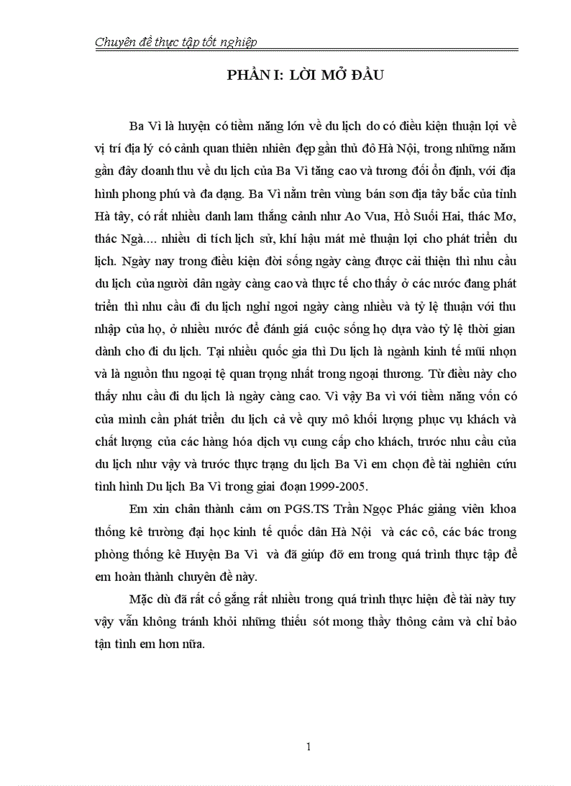nghiên cứu tình hình Du lịch Ba Vì trong giai đoạn 1999 2005