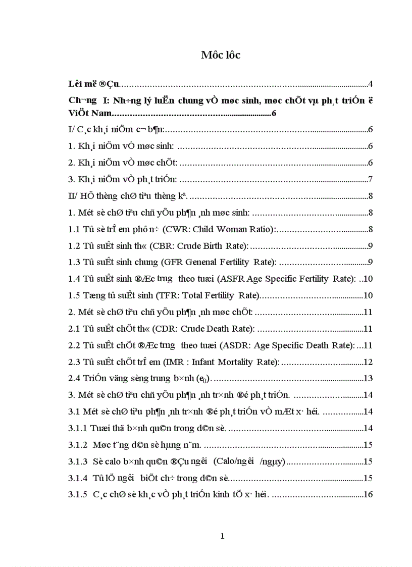 Vận dụng phương pháp thống kê nghiên cứu ảnh hưởng của mức sinh mức chết đến phát triển ở Việt Nam 1