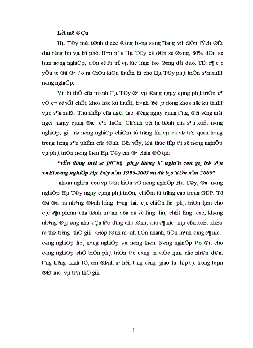 vận dụng một số phương pháp thống kê nghiên cứu giá trị sản xuất nông nghiệp Hà Tây năm 1995 2003 và dự báo đến năm 2005 1