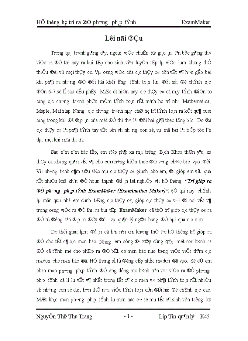 Hệ thống hỗ trợ ra đề phương pháp tính ExamMaker