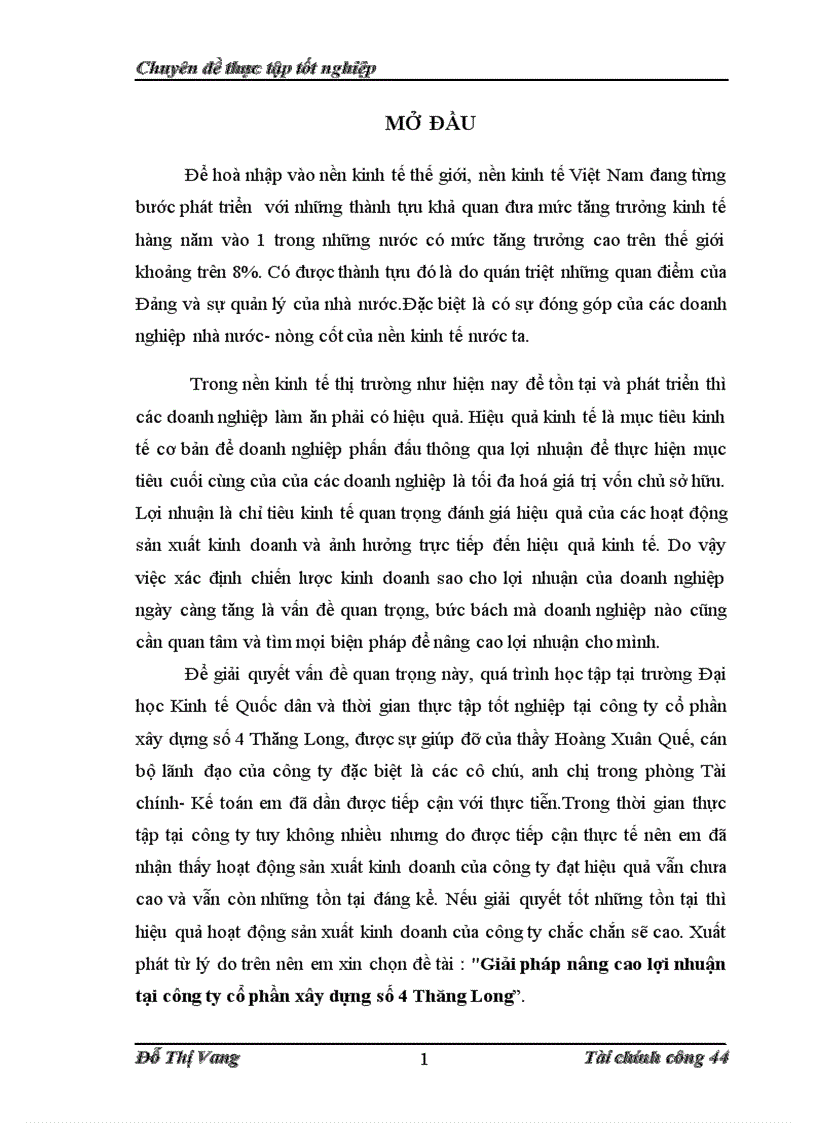 Giải pháp nâng cao lợi nhuận tại công ty cổ phần xây dựng số 4 Thăng Long
