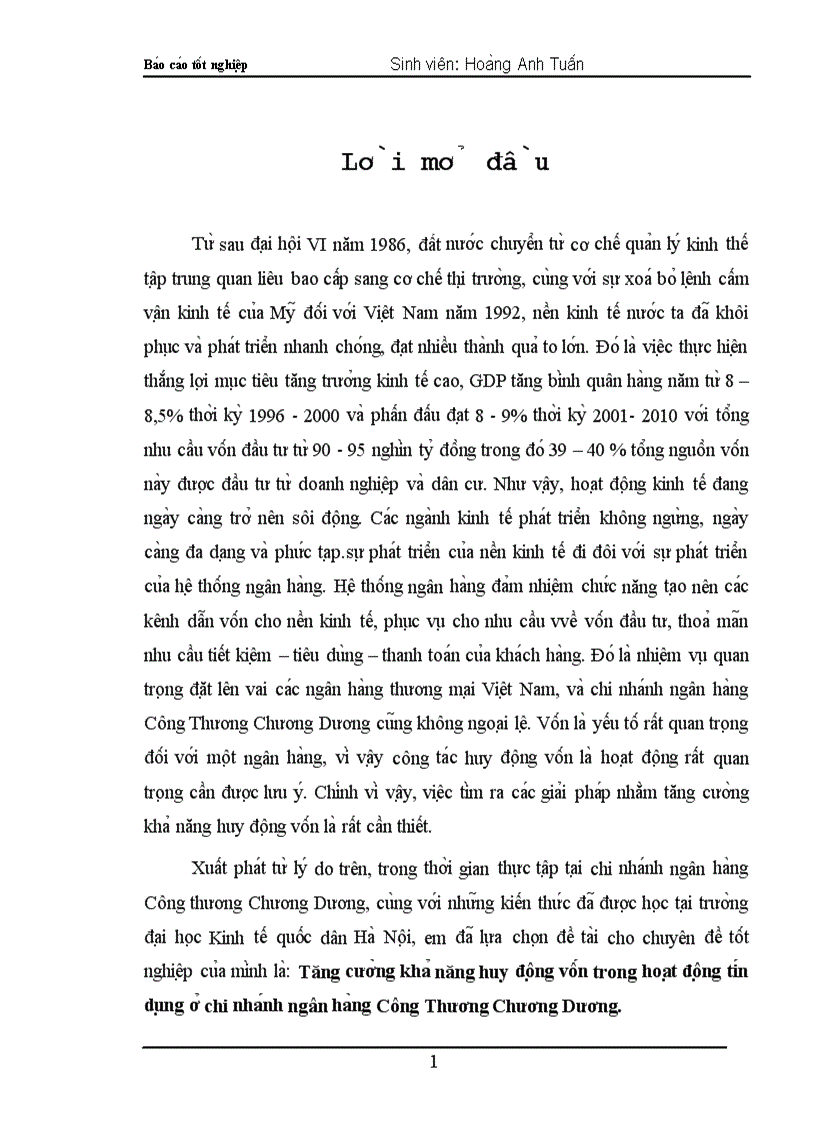 Tăng cươ ng kha năng huy đô ng vô n trong hoa t đô ng ti n du ng ơ chi nha nh ngân ha ng Công Thương Chương Dương