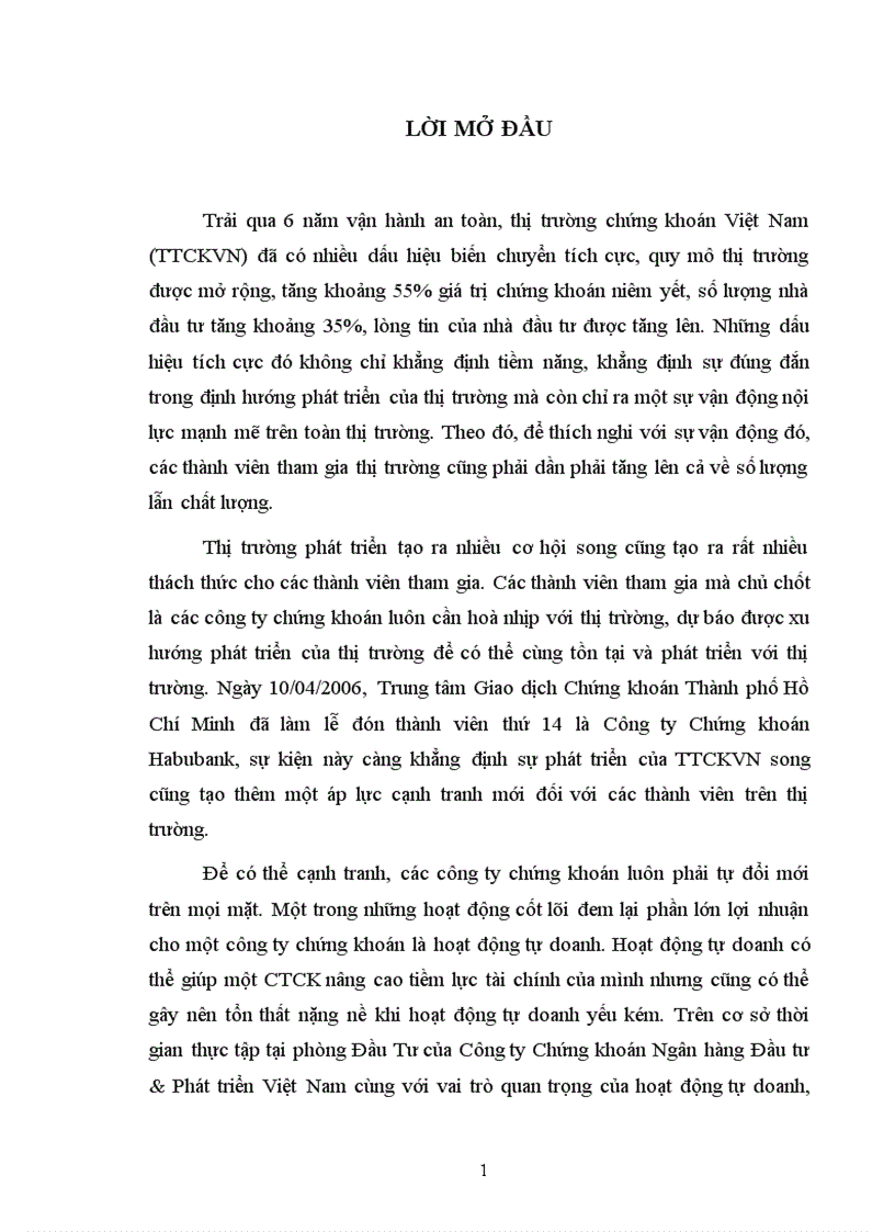 Phát Triển Hoạt Động Tự Doanh Của Công Ty Chứng Khoán Ngân Hàng Đầu Tư Phát Triển Việt Nam