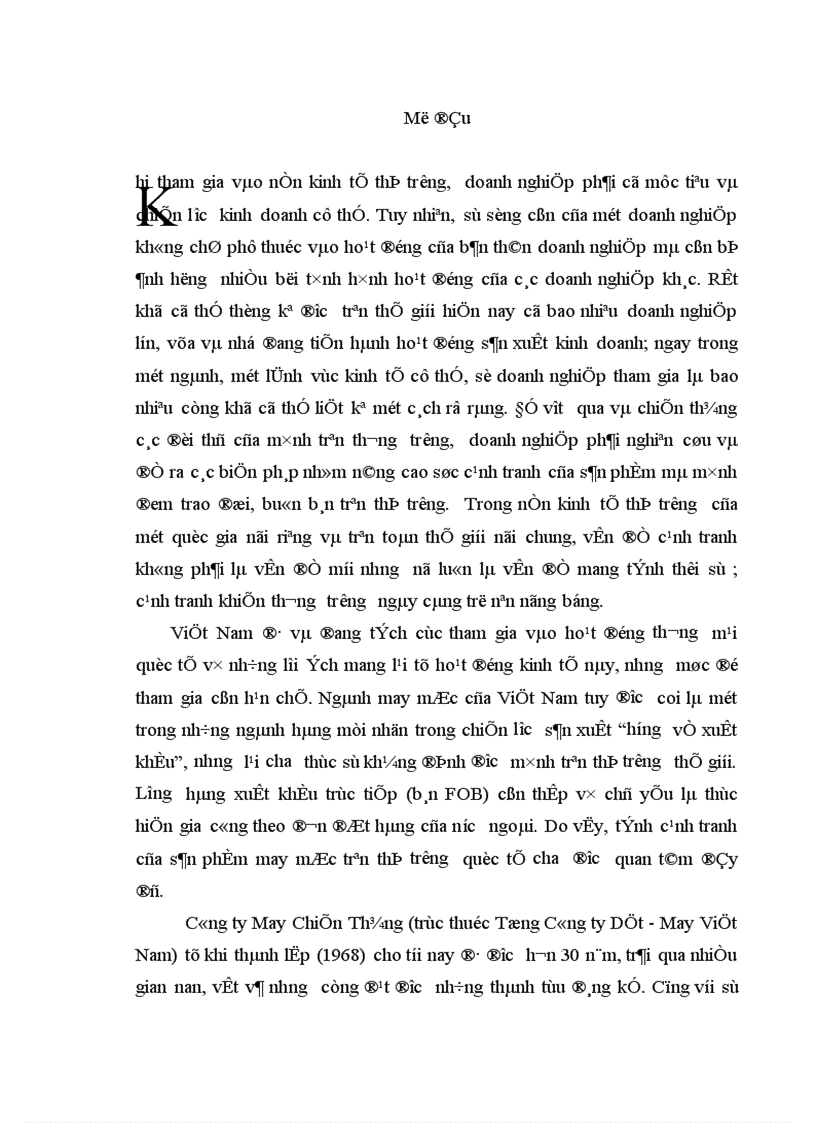 Một số biện pháp nhằm nâng cao sức cạnh tranh của sản phẩm Công ty May Chiến Thắng trên thị trường quốc tế