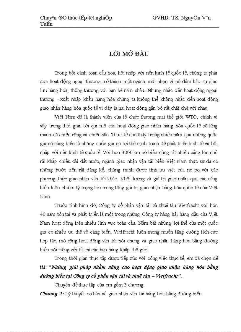 Những giải pháp nhằm nâng cao hoạt động giao nhận hàng hóa bằng đường biển tại Công ty cổ phần vận tải và thuê tàu Vietfracht