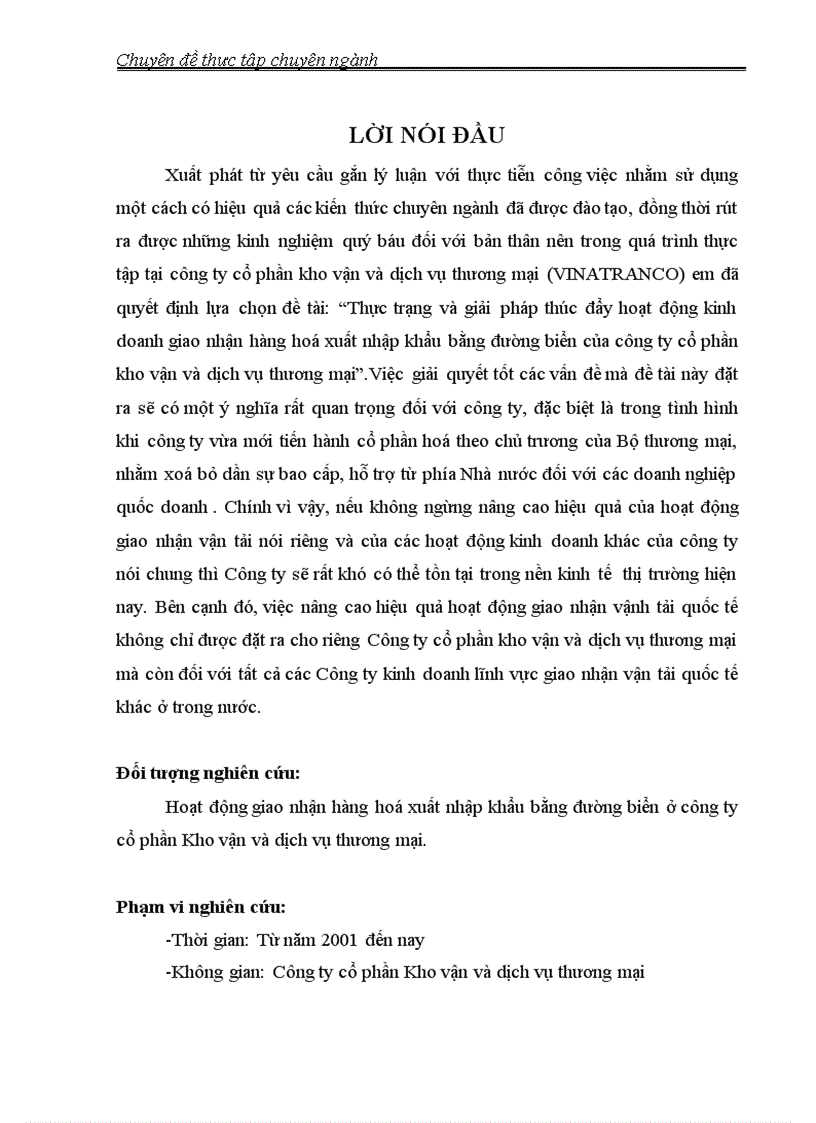 Một số giải pháp nhằm phát triển dịch vụ giao nhận hàng hoá quốc tế ở Công ty kho vận và dịch vụ thương mại VINATRANCO