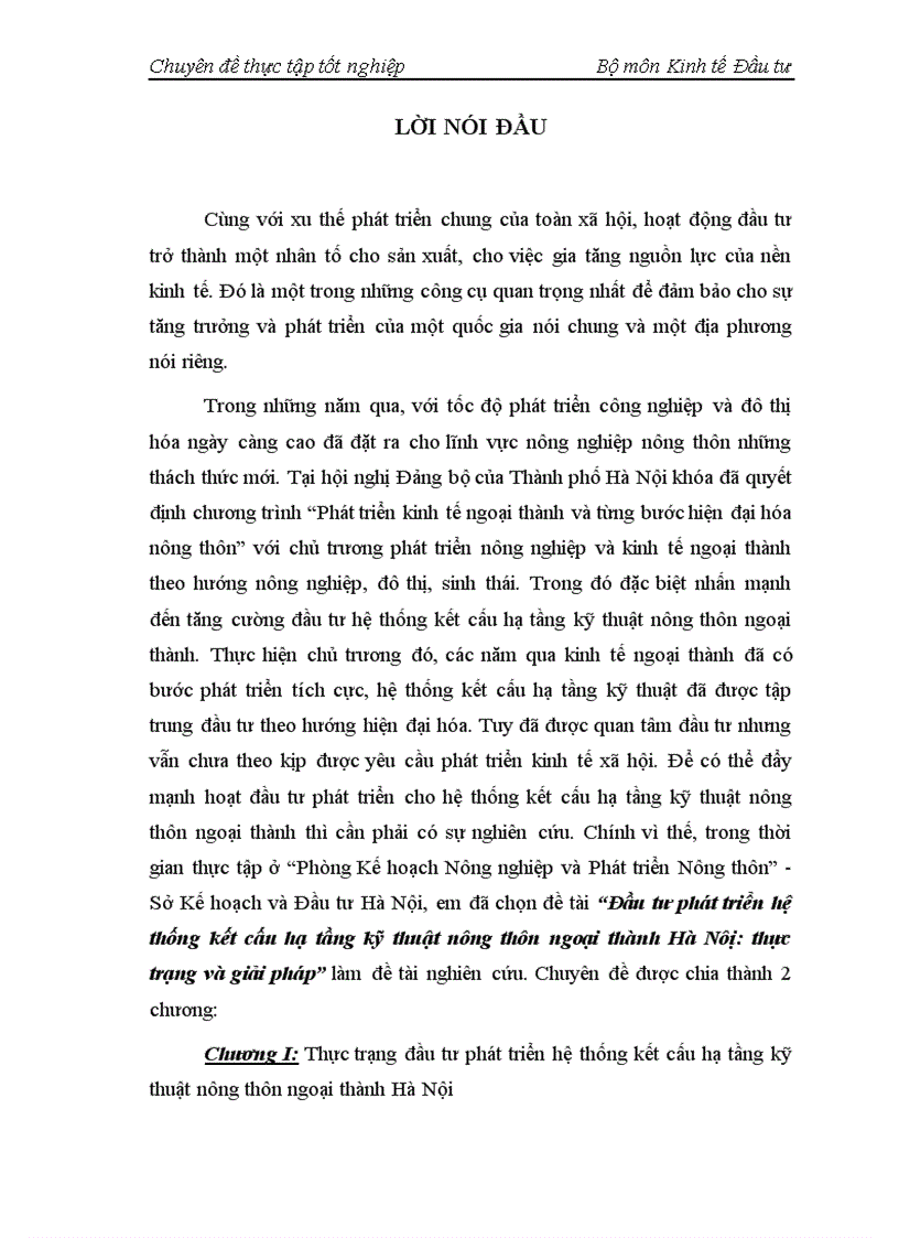 Đầu tư phát triển hệ thống kết cấu hạ tầng kỹ thuật nông thôn ngoại thành Hà Nôị thực trạng và giải pháp