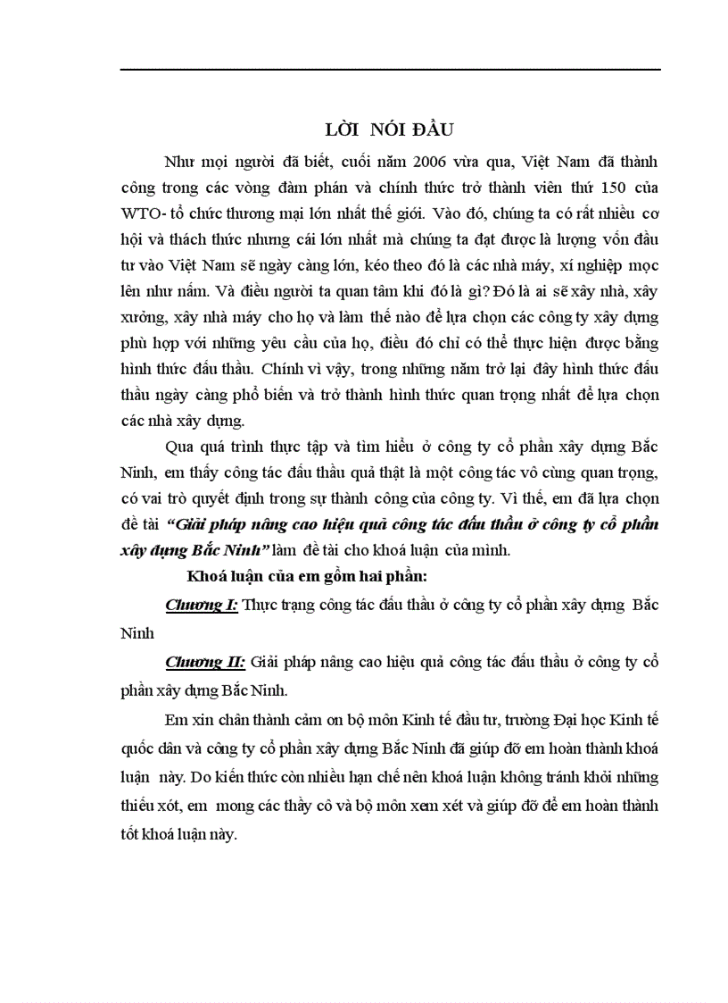 Giải pháp nâng cao hiệu quả công tác đấu thầu ở công ty cổ phần xây dựng Bắc Ninh làm đề tài cho khoá luận của mình 1