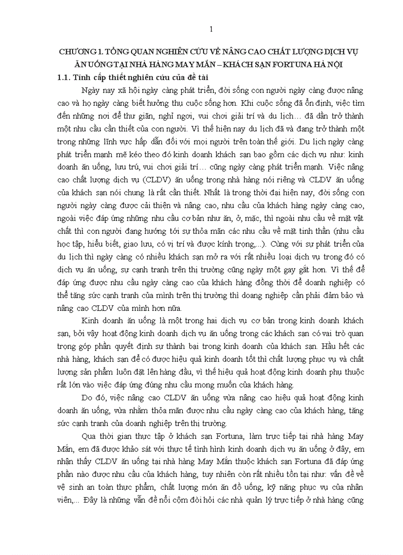 Giải pháp nâng cao chất lượng dịch vụ ăn uống tại nhà hàng May Mắn Khách sạn Fortuna Hà Nội 1