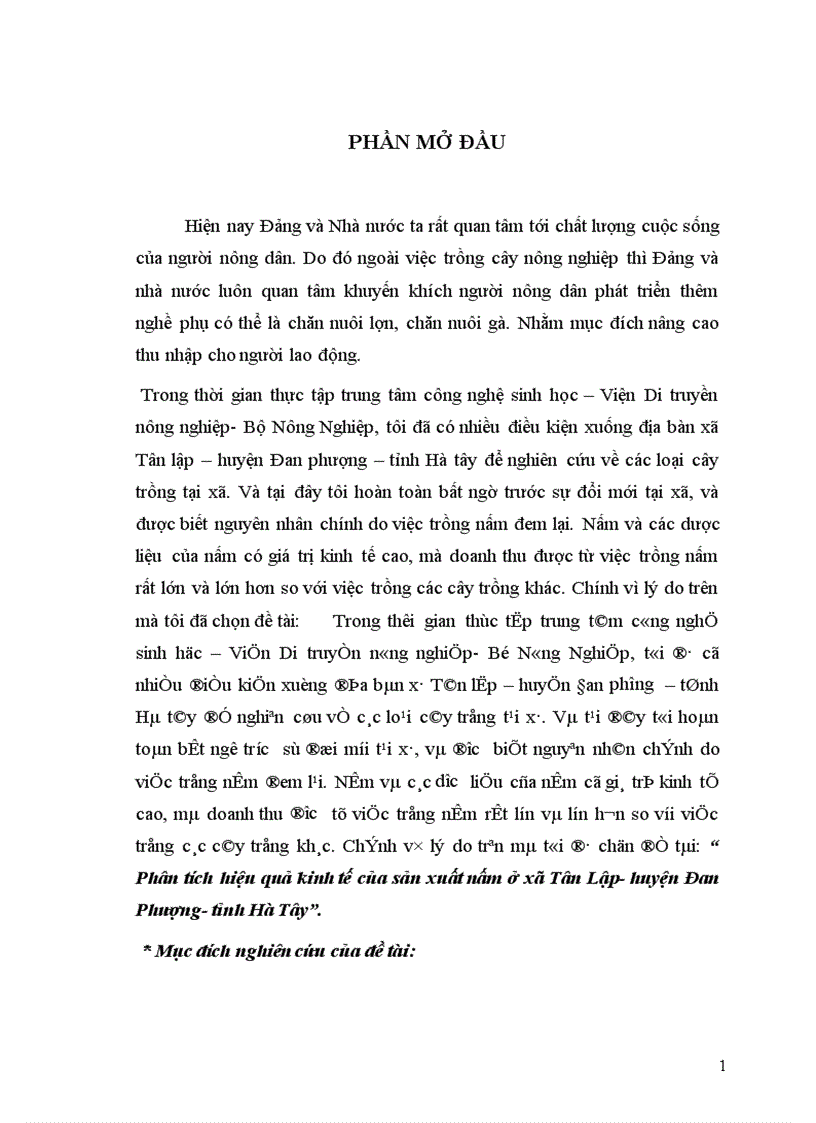Phân tích hiệu quả kinh tế của sản xuất nấm ở xã Tân Lập huyện Đan Phượng tỉnh Hà Tây 1